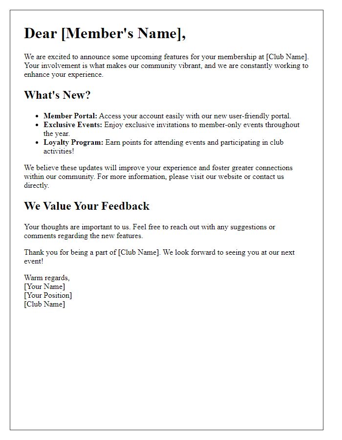 Letter template of social club membership feature update