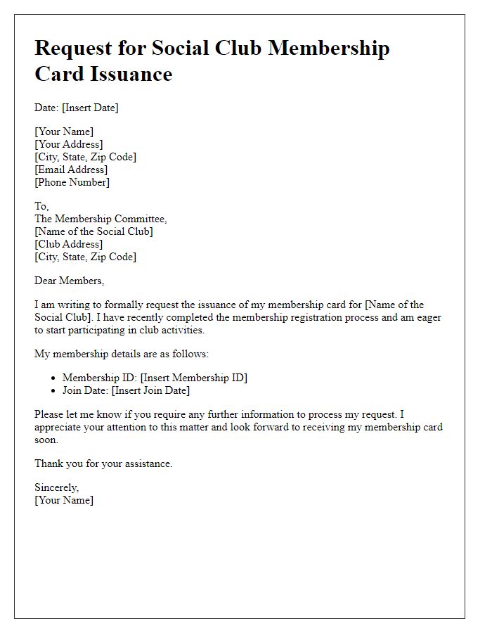 Letter template of request for social club membership card issuance