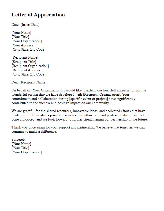 Letter template of Appreciation for Social Club Partnership