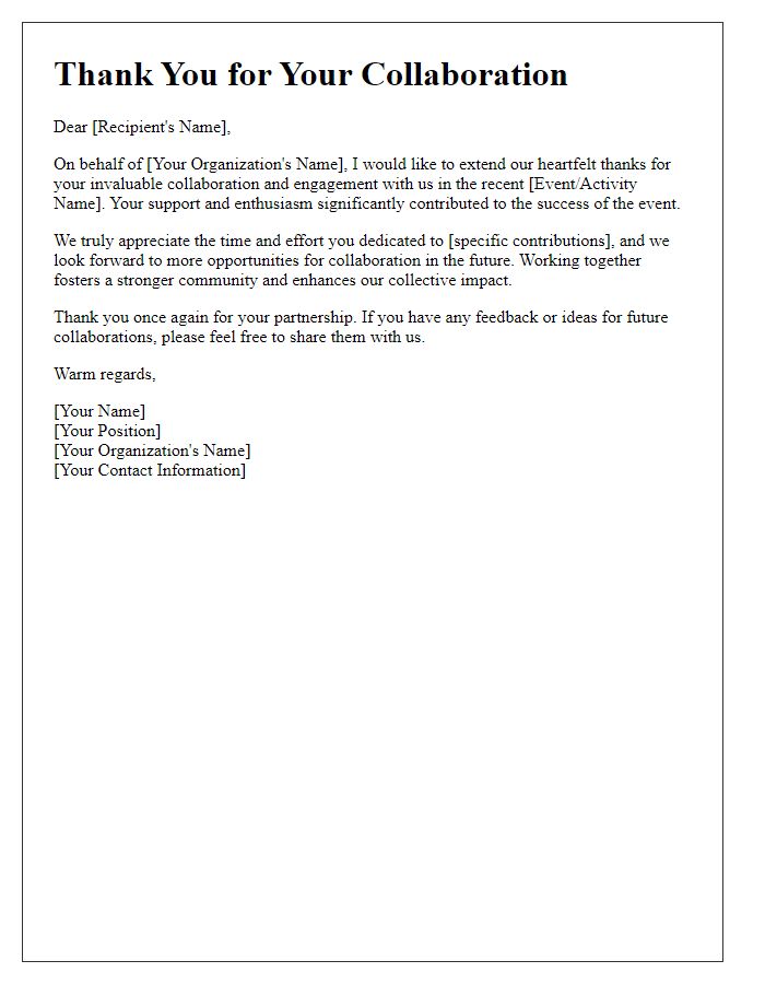 Letter template of Thanks for Social Club Collaboration and Engagement