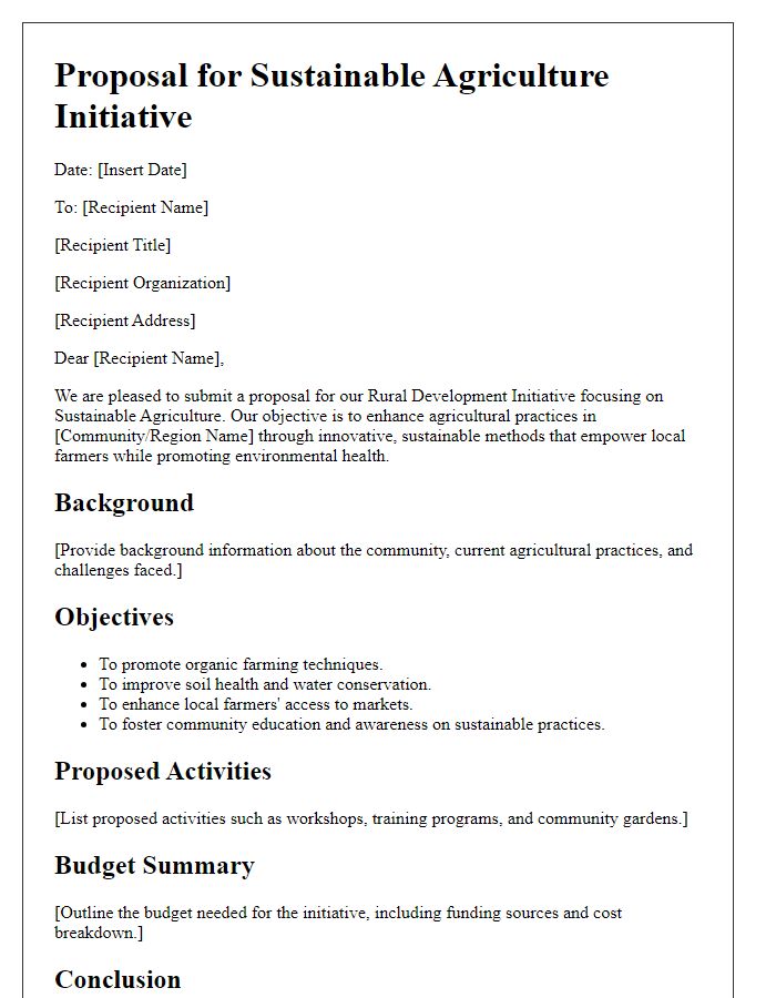 Letter template of rural development initiative proposal focusing on sustainable agriculture.