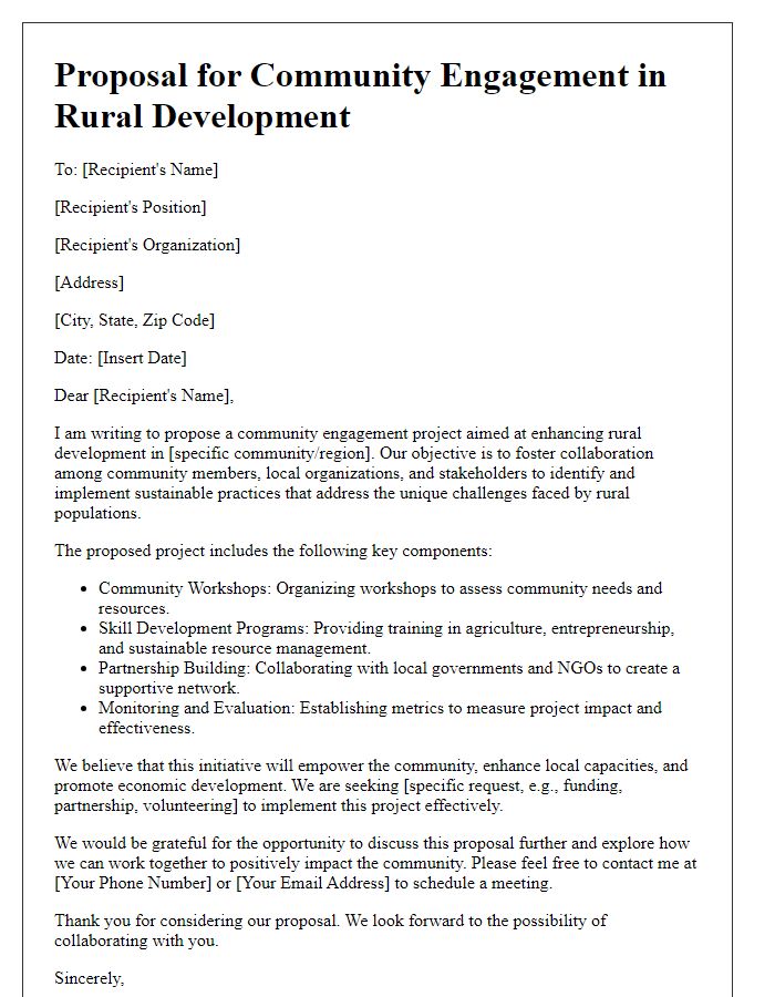 Letter template of rural development project proposal for community engagement.