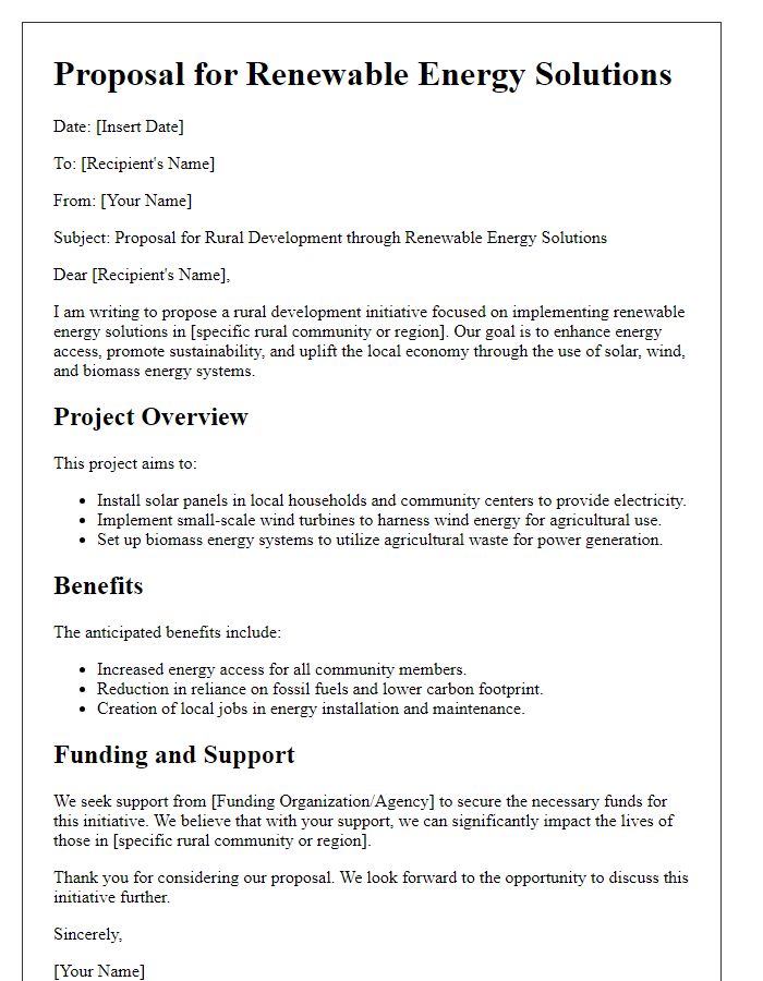 Letter template of rural development proposal for renewable energy solutions.