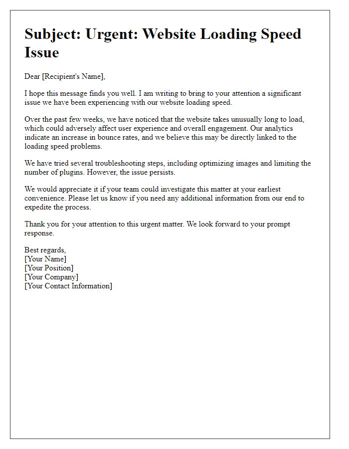 Letter template of website loading speed issue