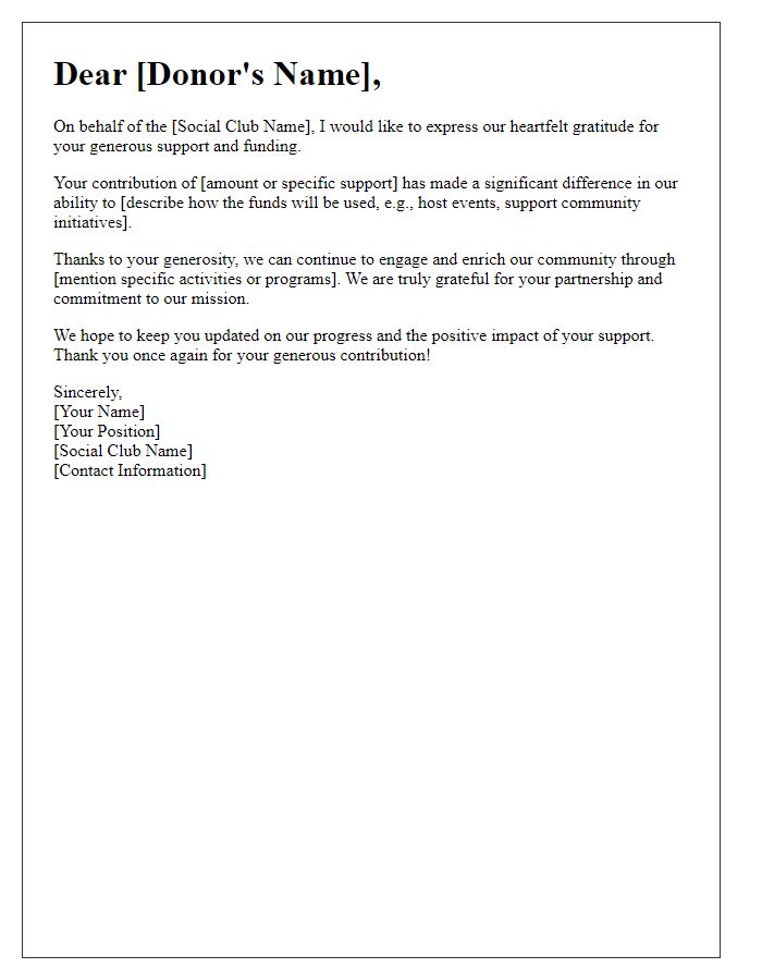 Letter template of social club funding gratitude