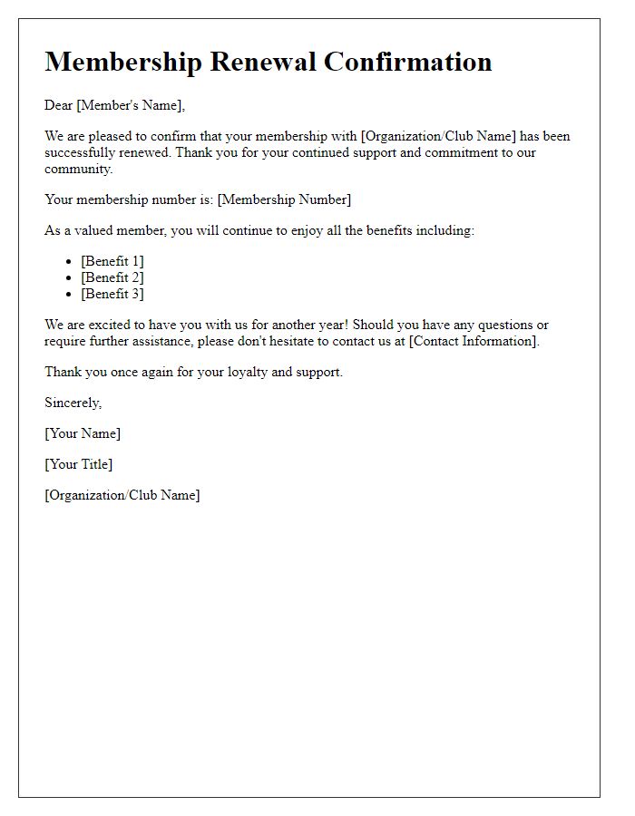 Letter template of Confirmation and Gratitude for Membership Renewal