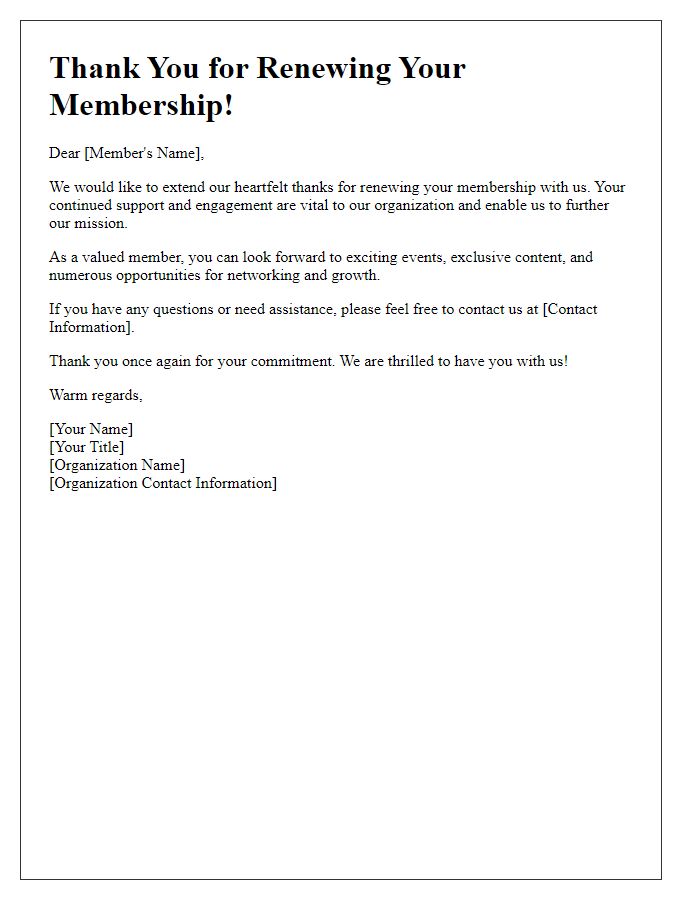 Letter template of Membership Renewal Thank You Note