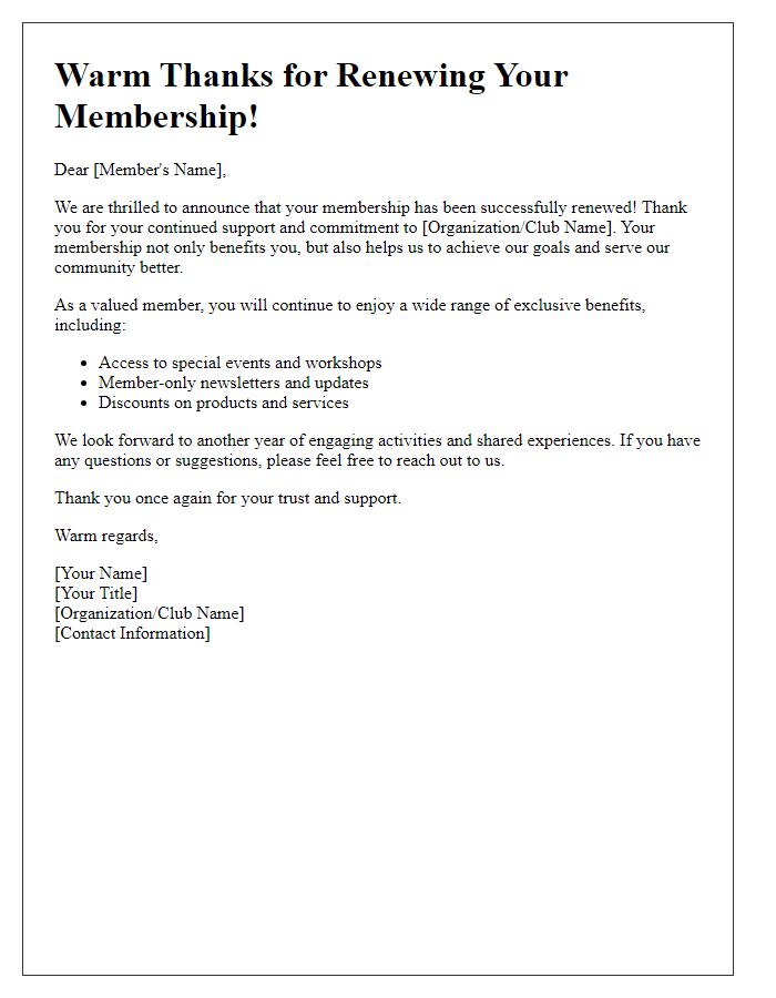 Letter template of Warm Thanks for Renewing Your Membership