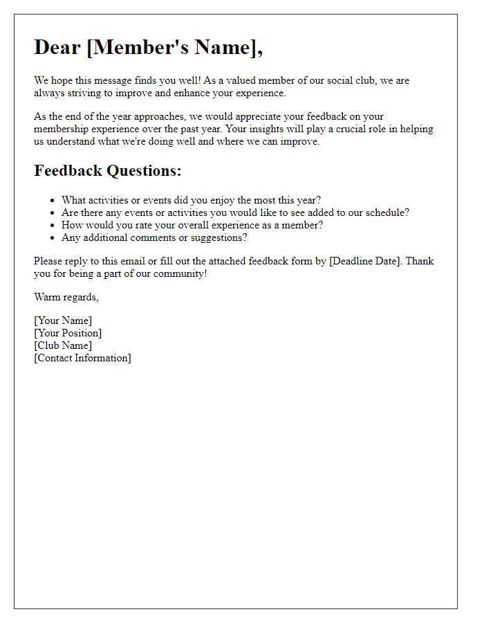 Letter template of social club annual membership feedback request