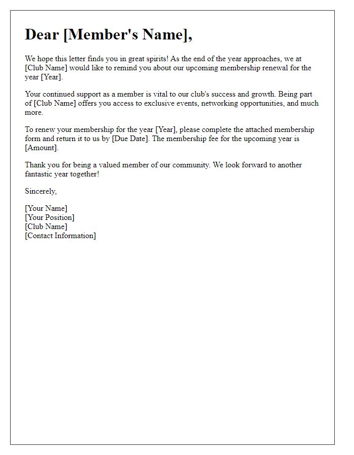 Letter template of social club annual membership input solicitation