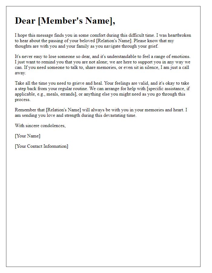 Letter template of support for a member grieving a loved one