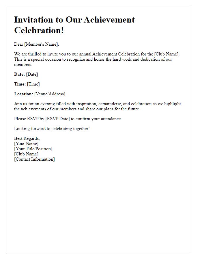 Letter template of Social Club Achievement Celebration