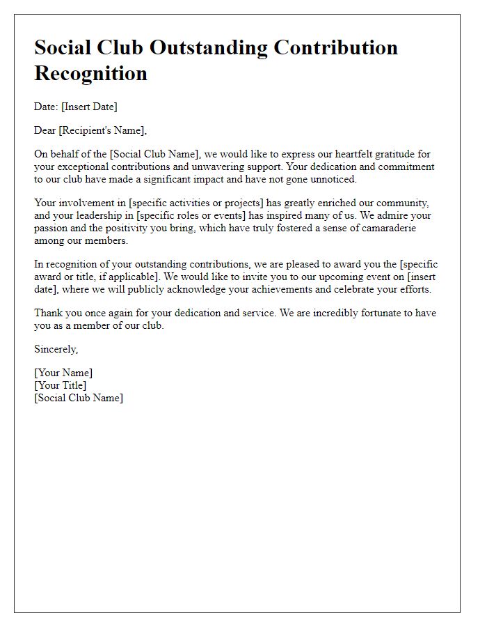 Letter template of Social Club Outstanding Contribution Recognition