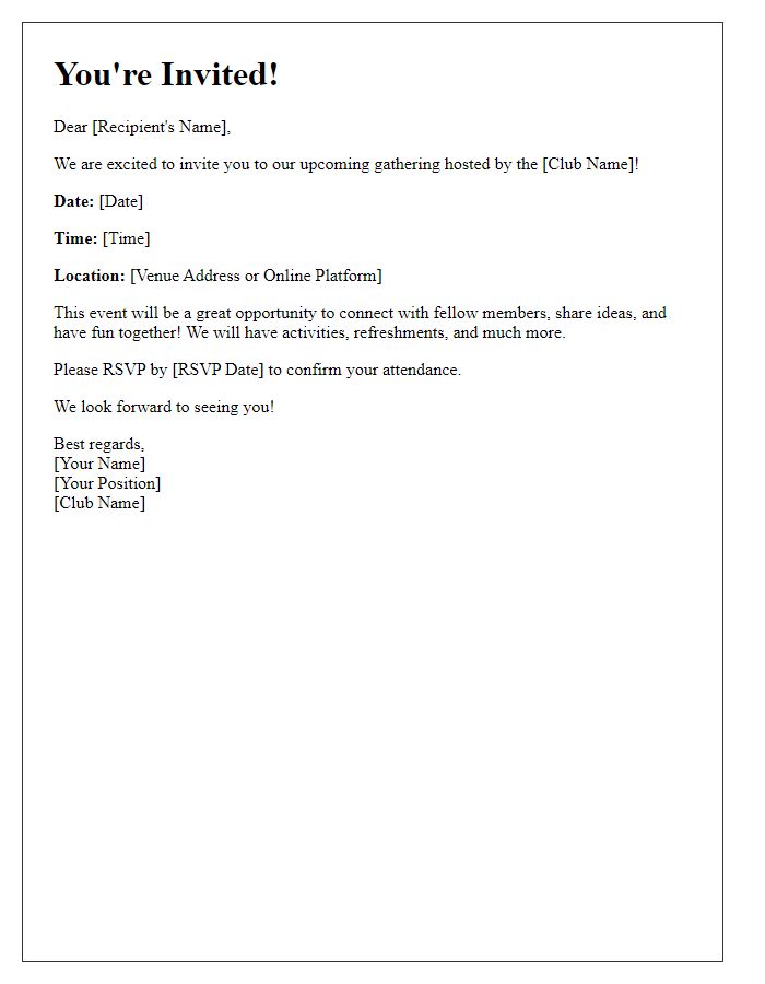 Letter template of social club invitation letter for public gatherings.