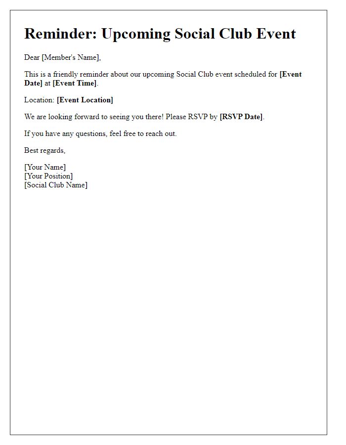 Letter template of Reminder for Social Club Event Date