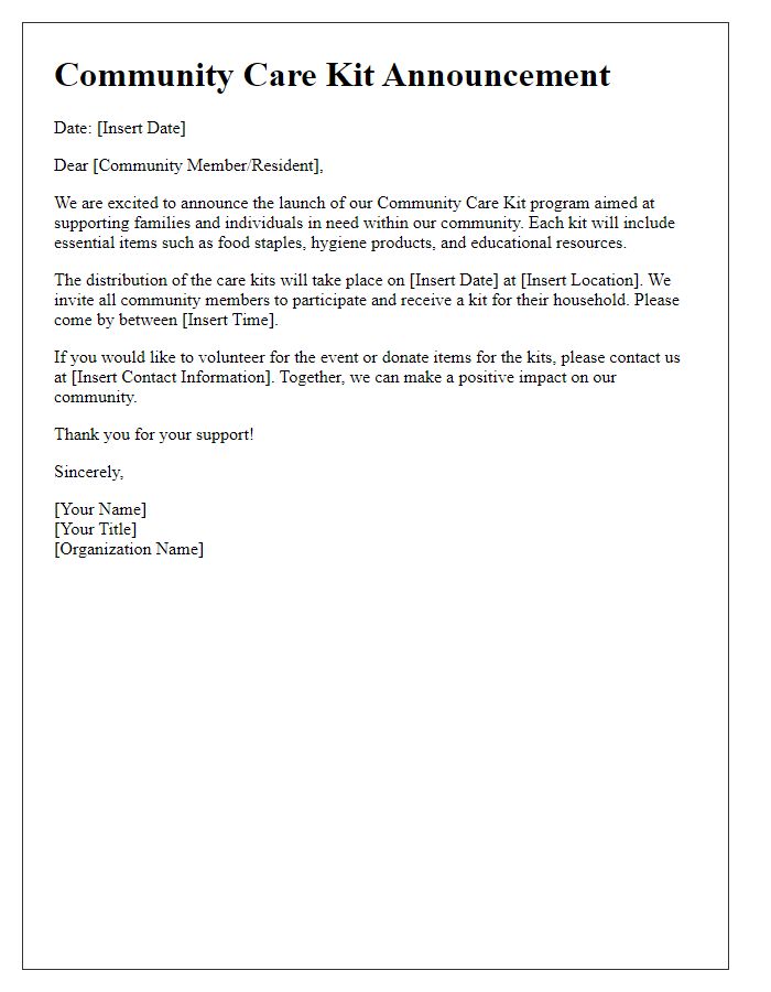 Letter template of community care kit announcement