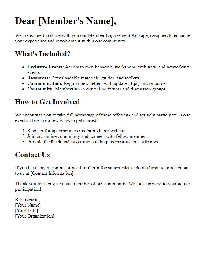 Letter template of member engagement package information