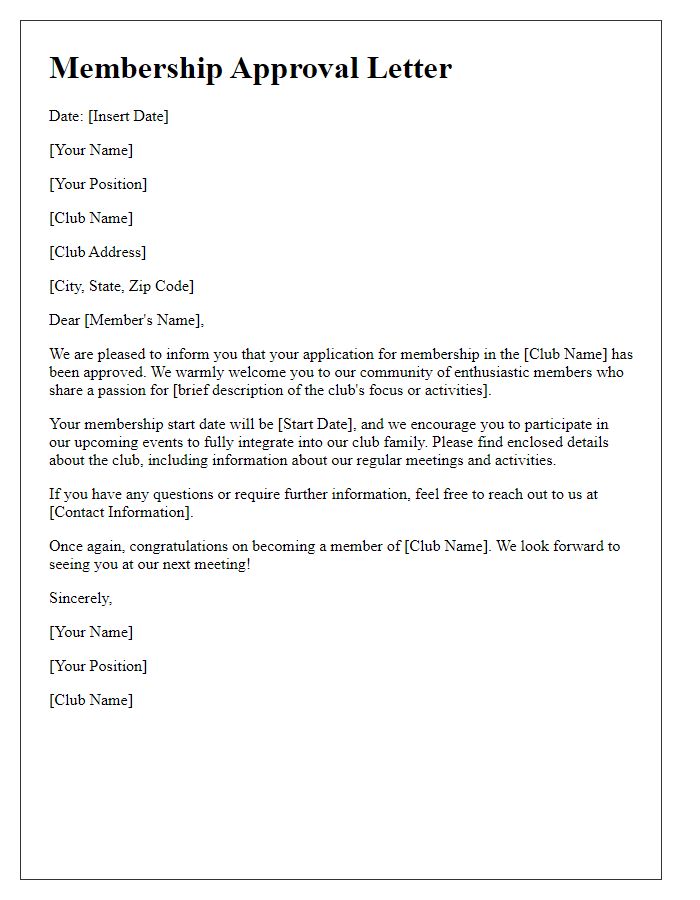 Letter template of social club membership approval letter