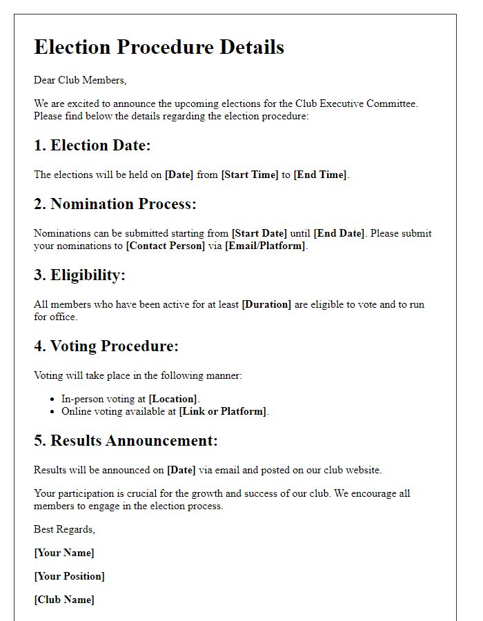 Letter template of election procedure details for club members