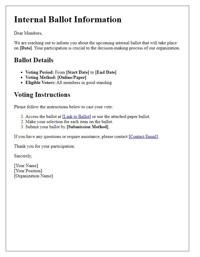 Letter template of internal ballot information for members