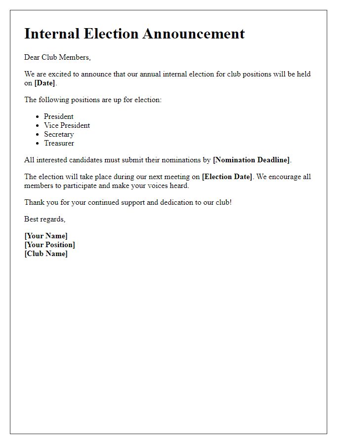 Letter template of internal election announcement for club members