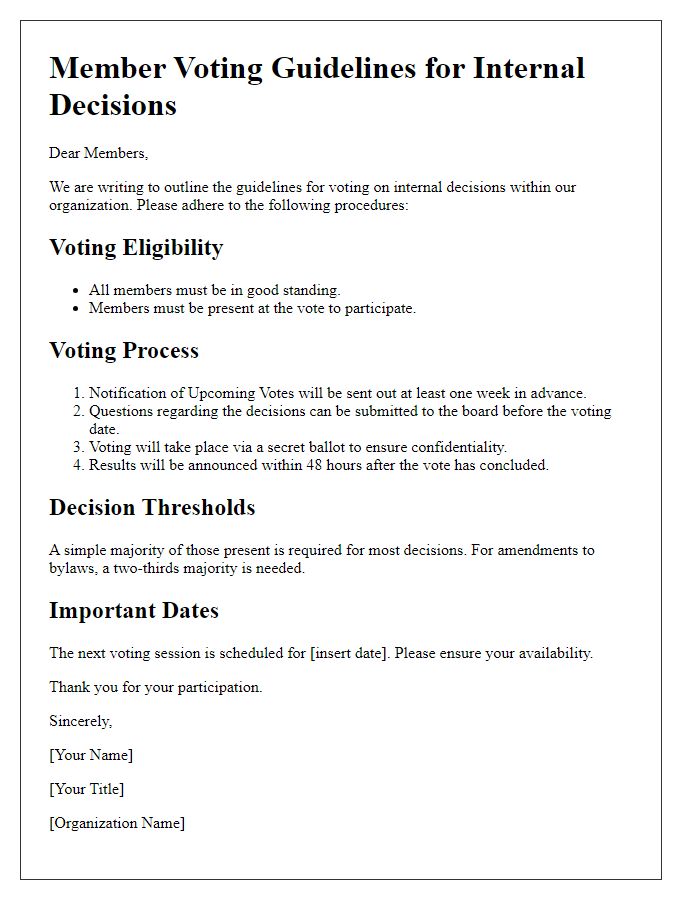 Letter template of member voting guidelines for internal decisions