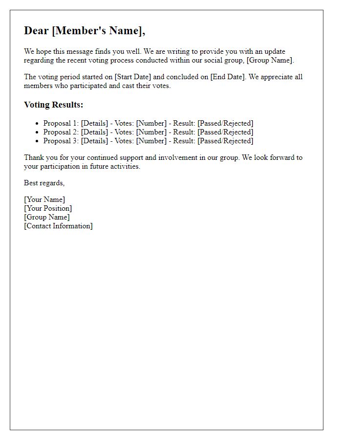 Letter template of member voting update for social group