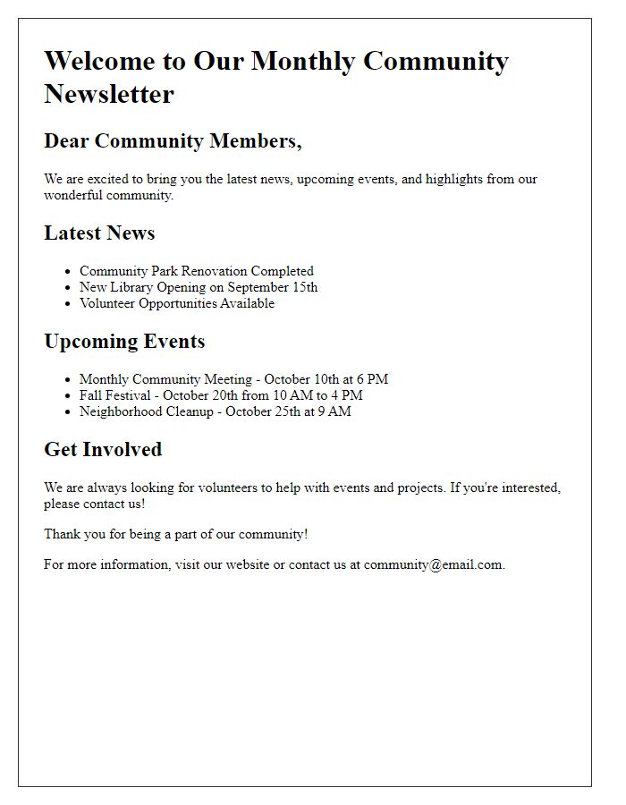 Letter template of newsletter publication for social community