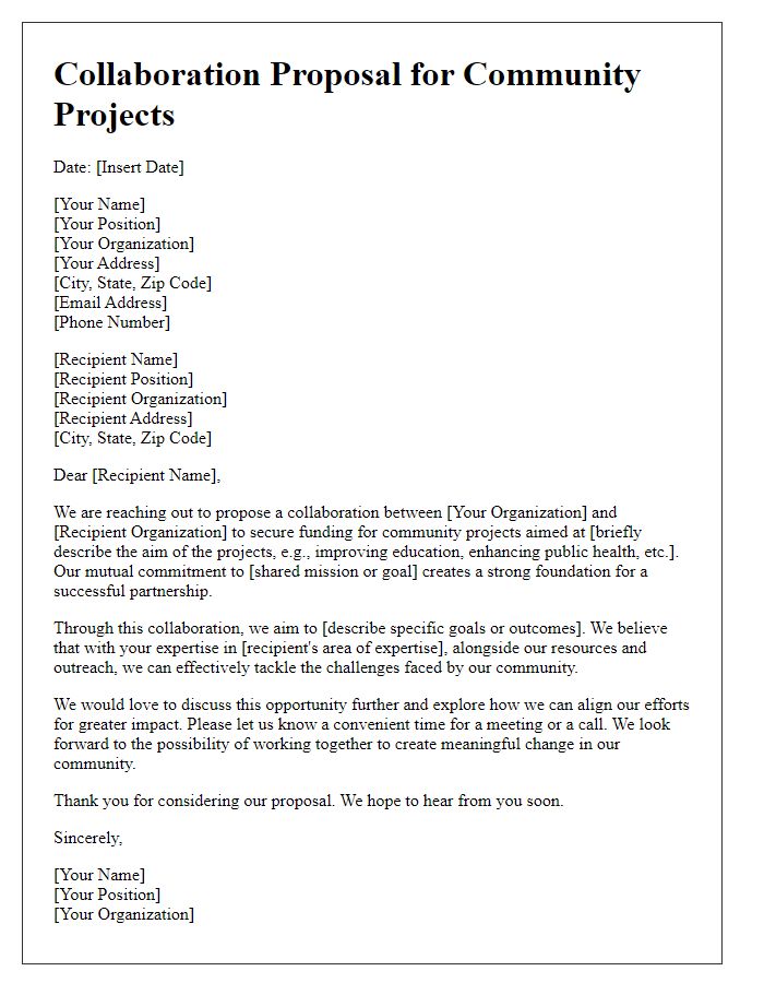 Letter template of collaboration proposal for funding community projects.