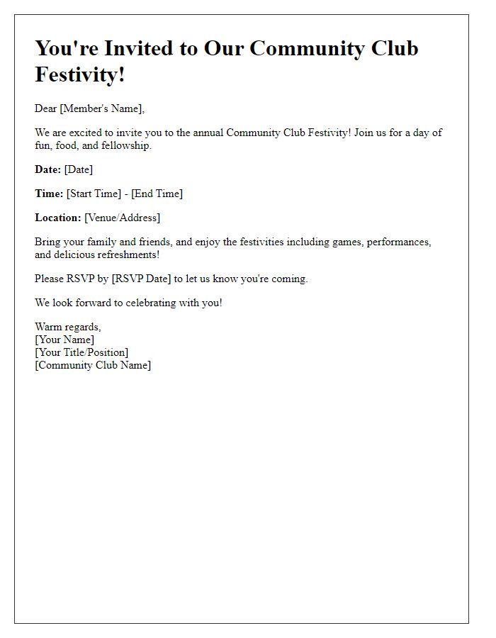 Letter template of community club festivity invitation