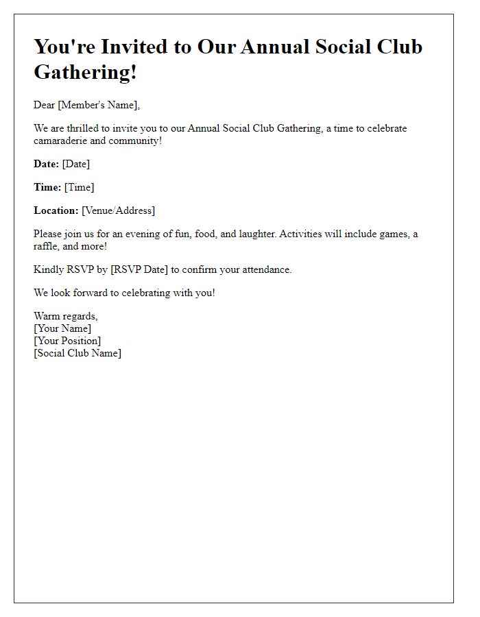 Letter template of social club gathering celebration invitation