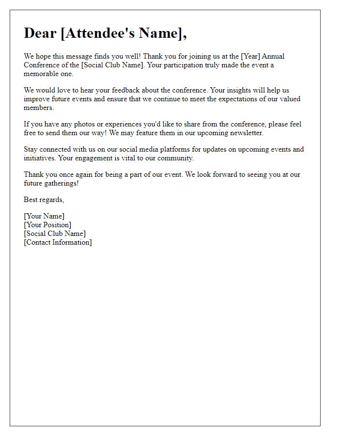 Letter template of follow-up for social club annual conference attendees.