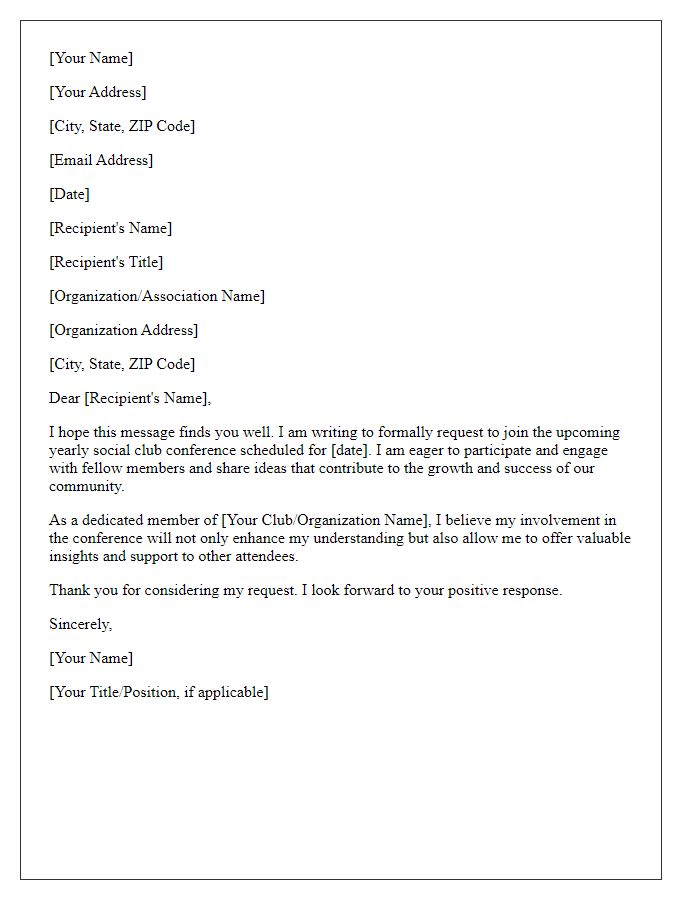 Letter template of request to join the yearly social club conference.