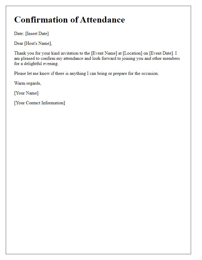 Letter template of social club invitee confirmation response