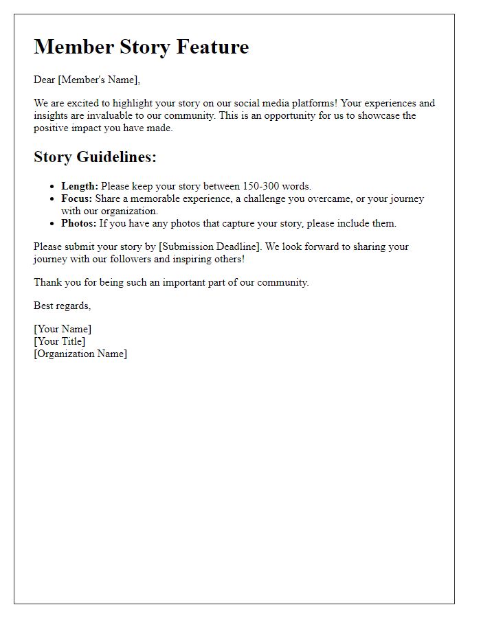 Letter template of featuring member stories for social media