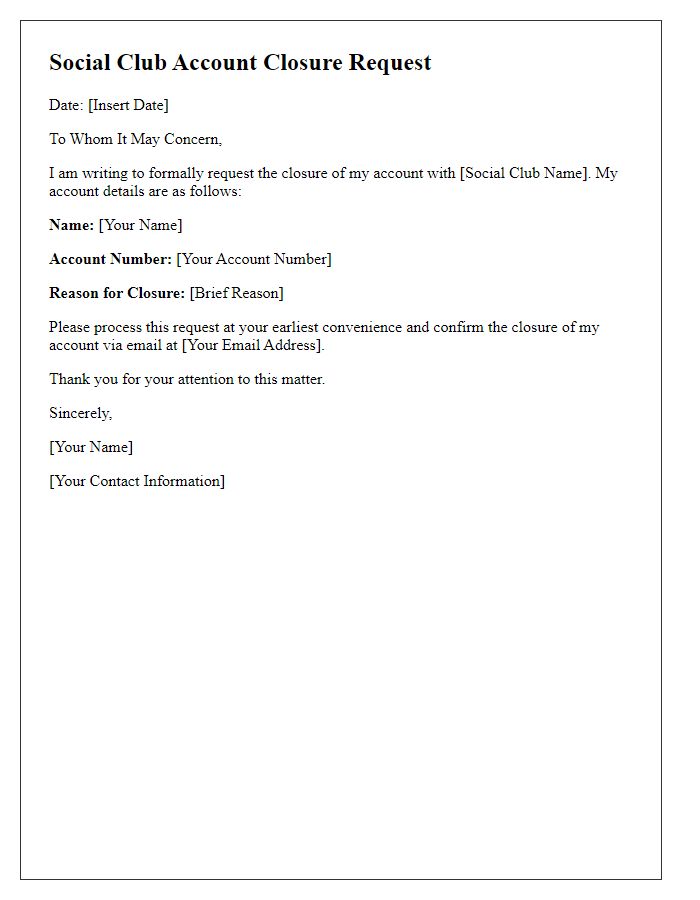 Letter template of social club account closure