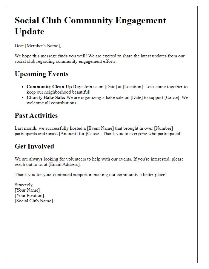 Letter template of social club community engagement update
