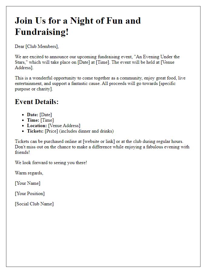 Letter template of social club fundraising event promotion