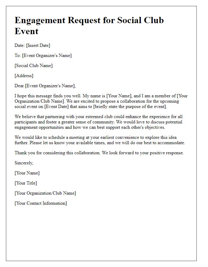 Letter template of Engagement Request for Social Club Event Organizers