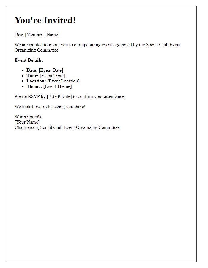 Letter template of Social Club Event Organizing Committee Invitation