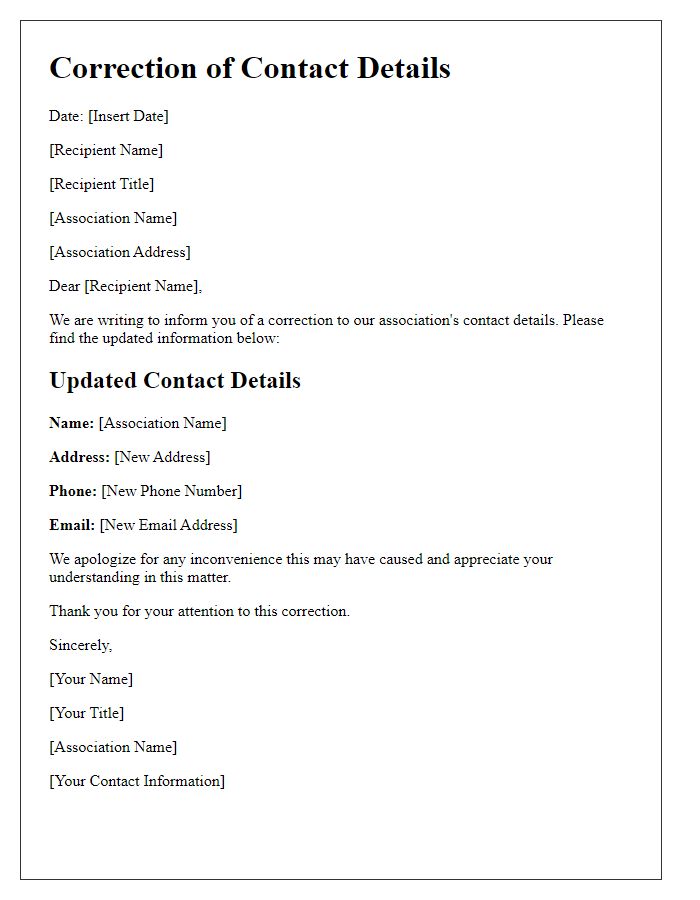 Letter template of association contact details correction