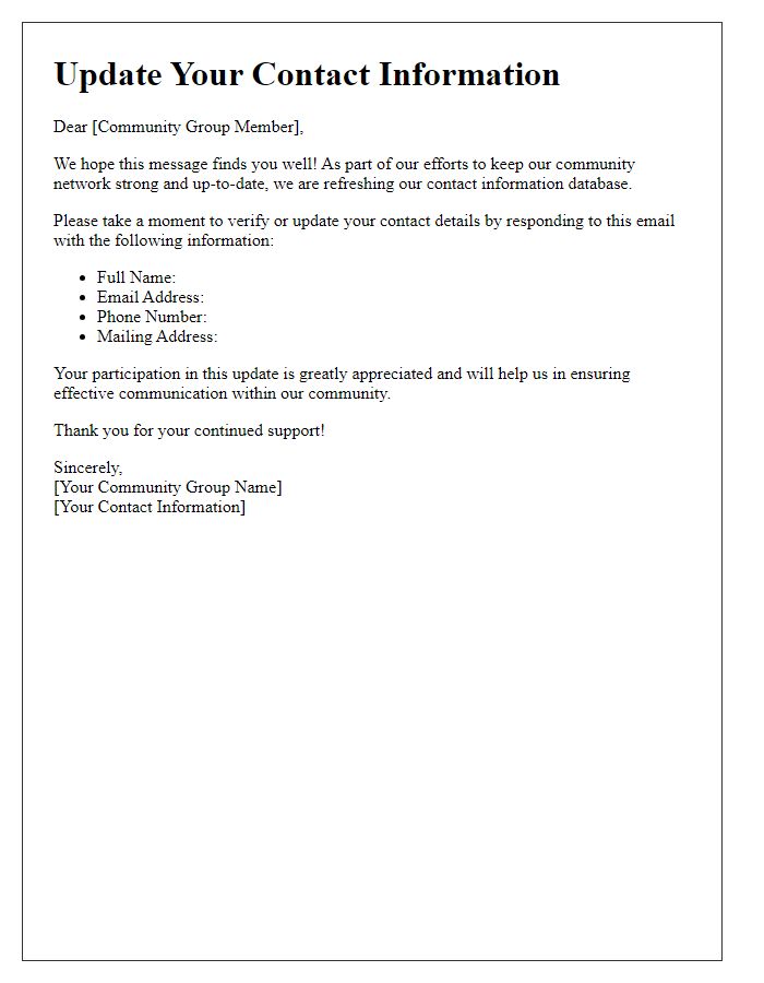Letter template of community group contact information refresh