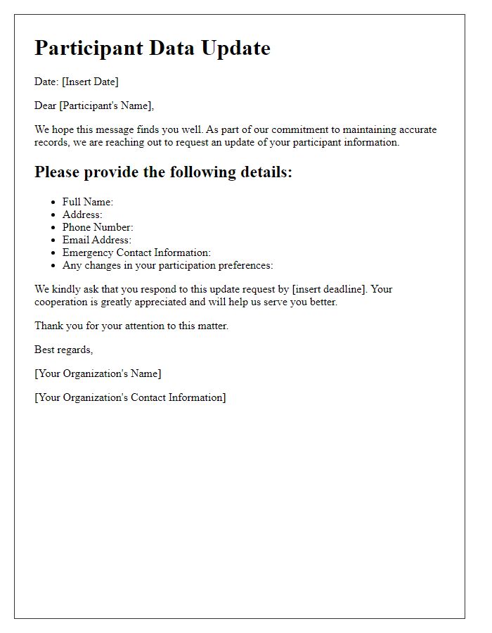 Letter template of social organization participant data update