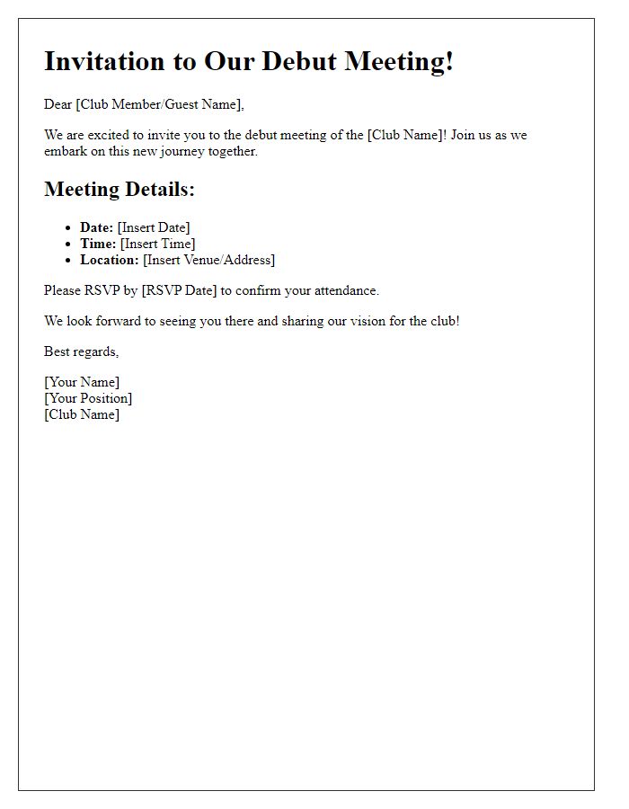 Letter template of social club debut meeting information