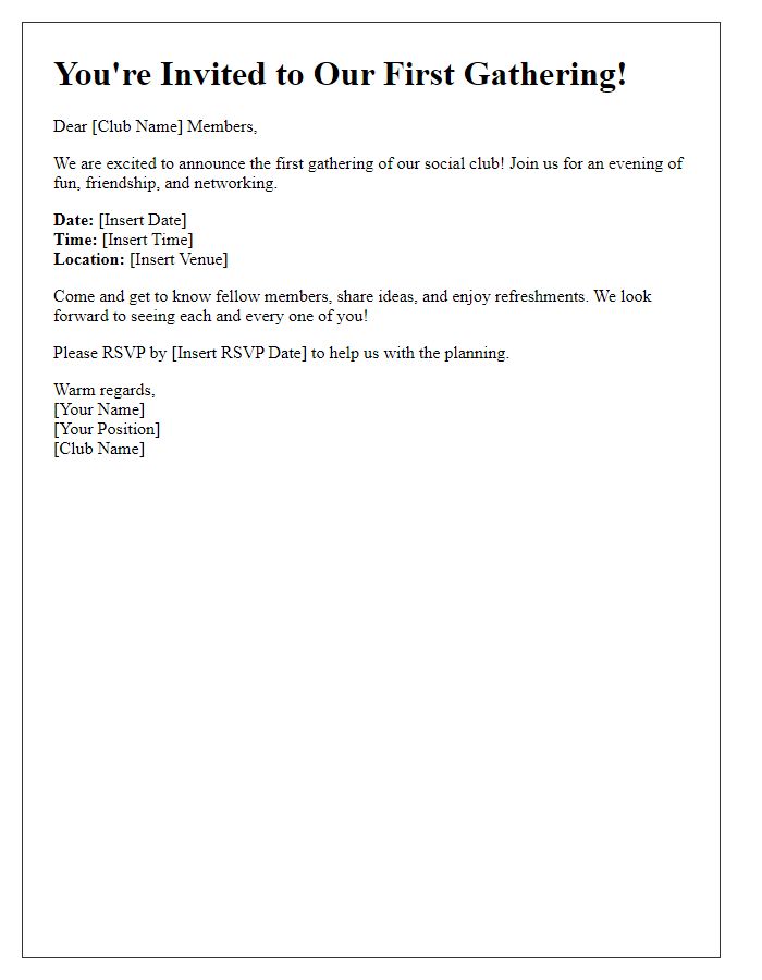 Letter template of social club first gathering announcement