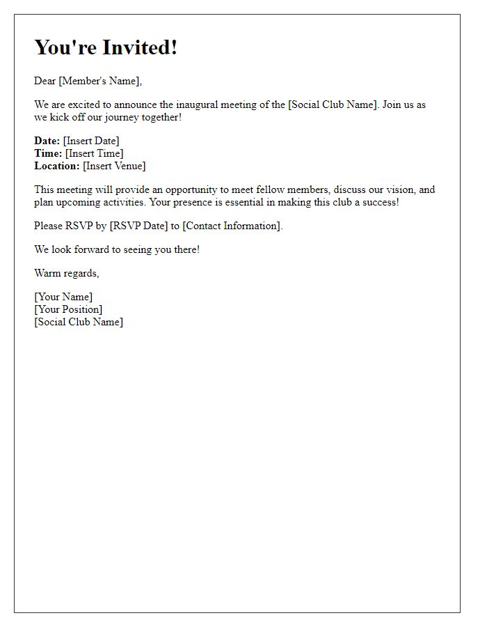 Letter template of social club inaugural meeting invitation