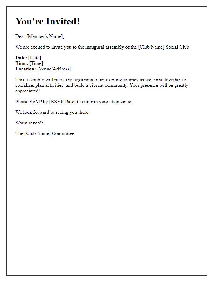 Letter template of social club initial assembly invitation