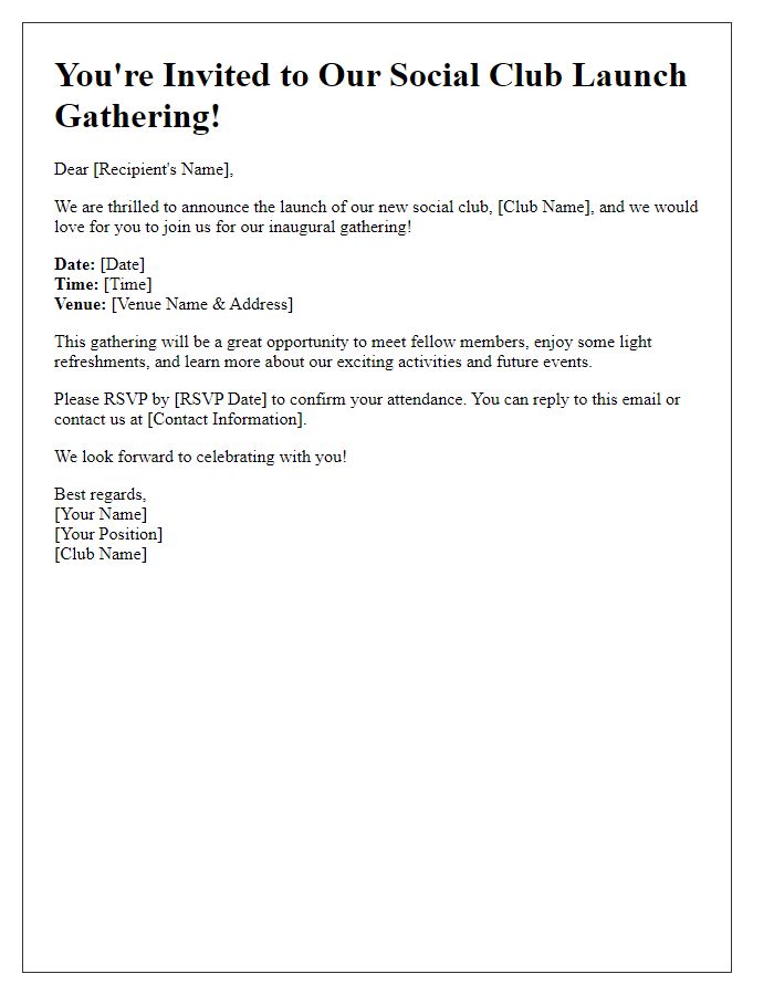 Letter template of social club launch gathering notice