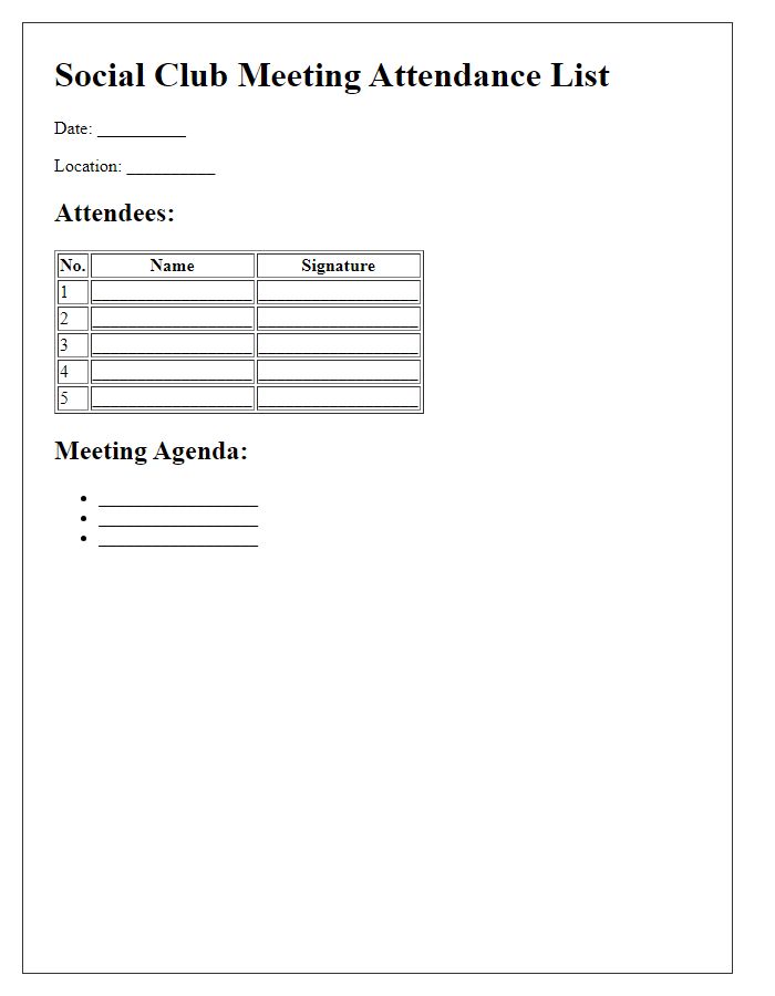 Letter template of social club meeting attendance list