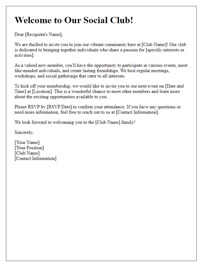 Letter template of outreach for social club new members